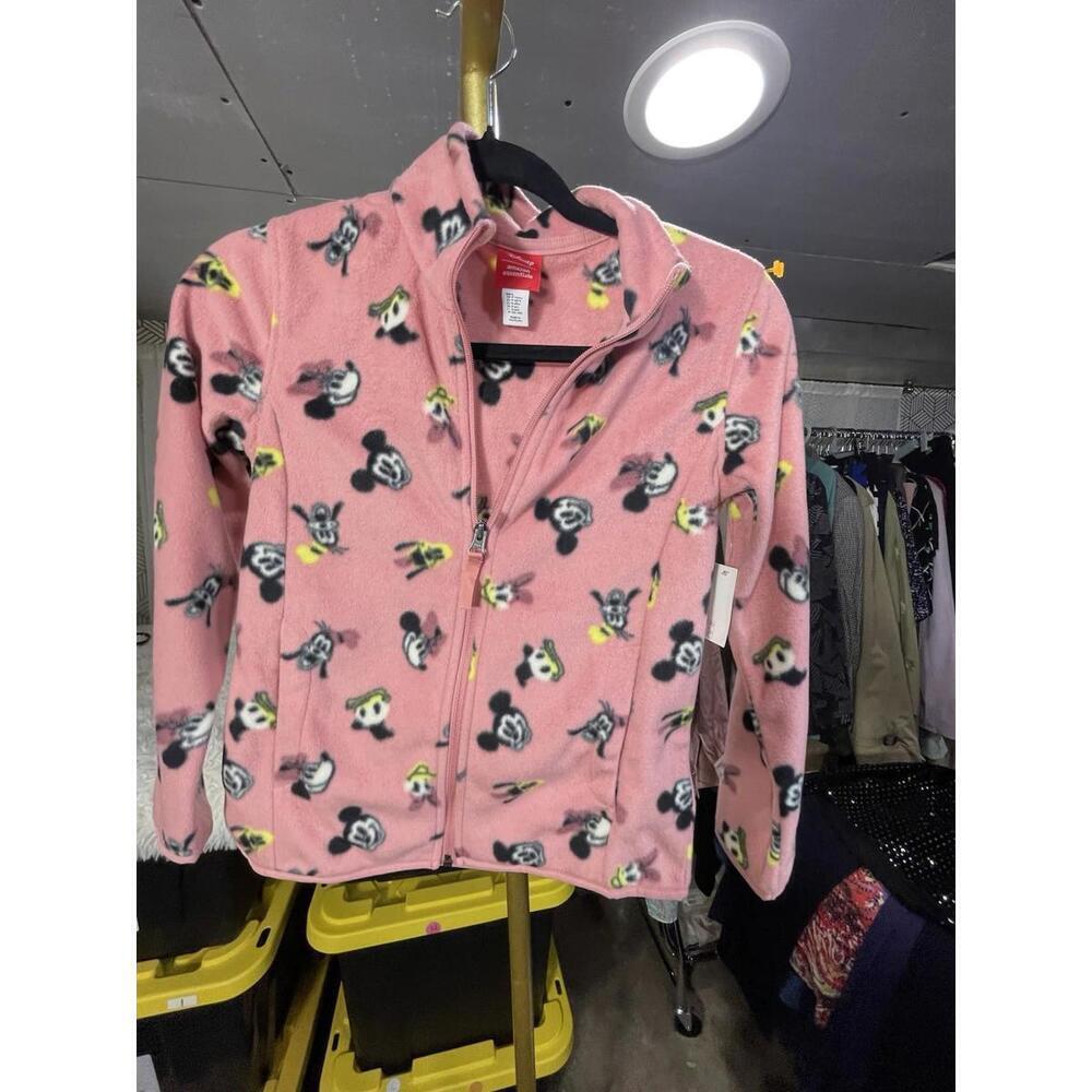 NWT Disney x Amazon Essentials Mickey Mouse Pink Zip Up Fleece Girls L